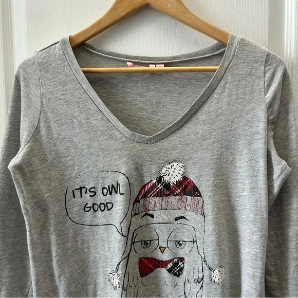 La Vie en Rose Pajama Set 2PC PJ Pants Long Sleeve PJ Top Grey Red Small - Picture 5 of 15